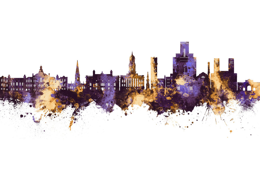 Birkehead England Skyline Purple & Gold Mural Wallpaper