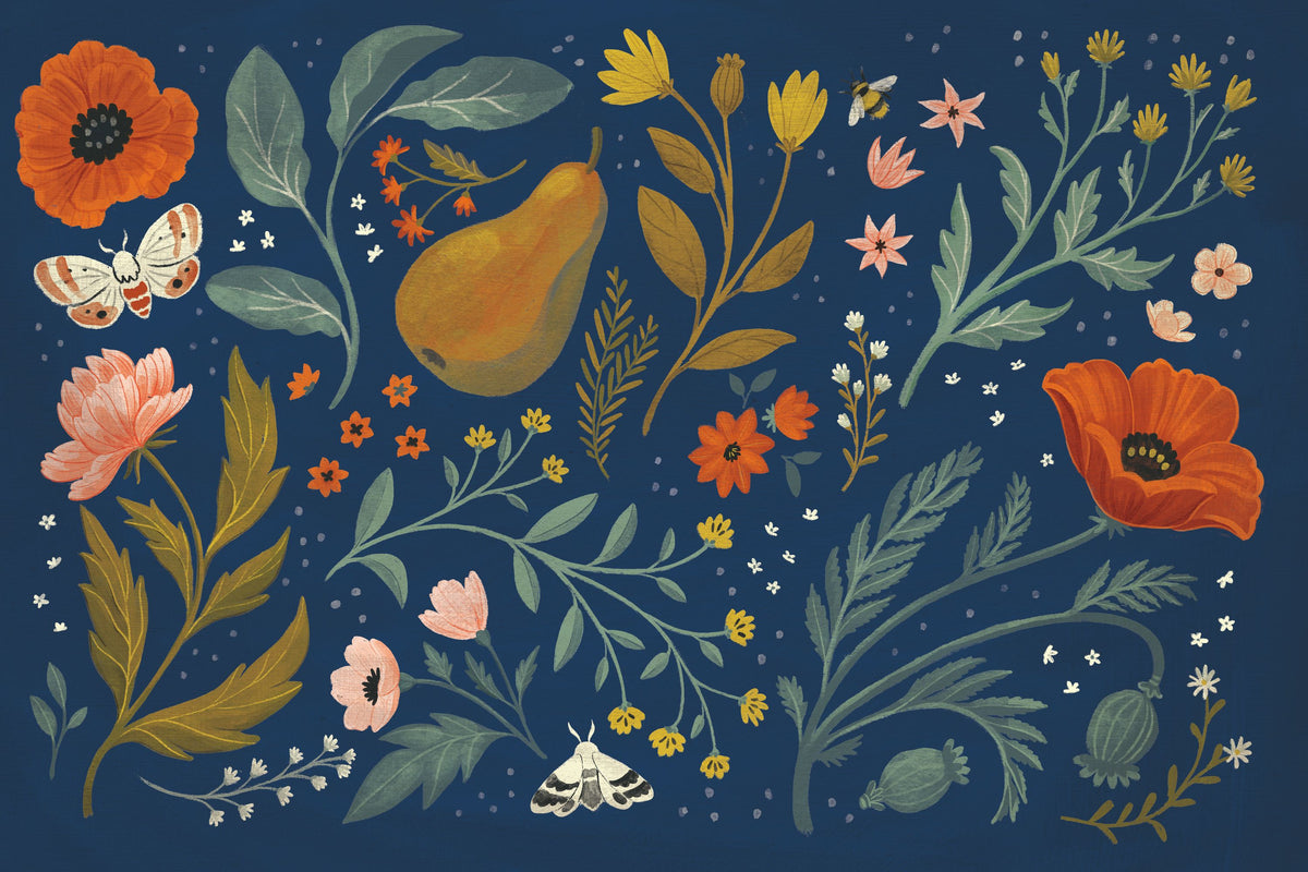 Blue Botanical I Mural Wallpaper - pure wallpaper artwork