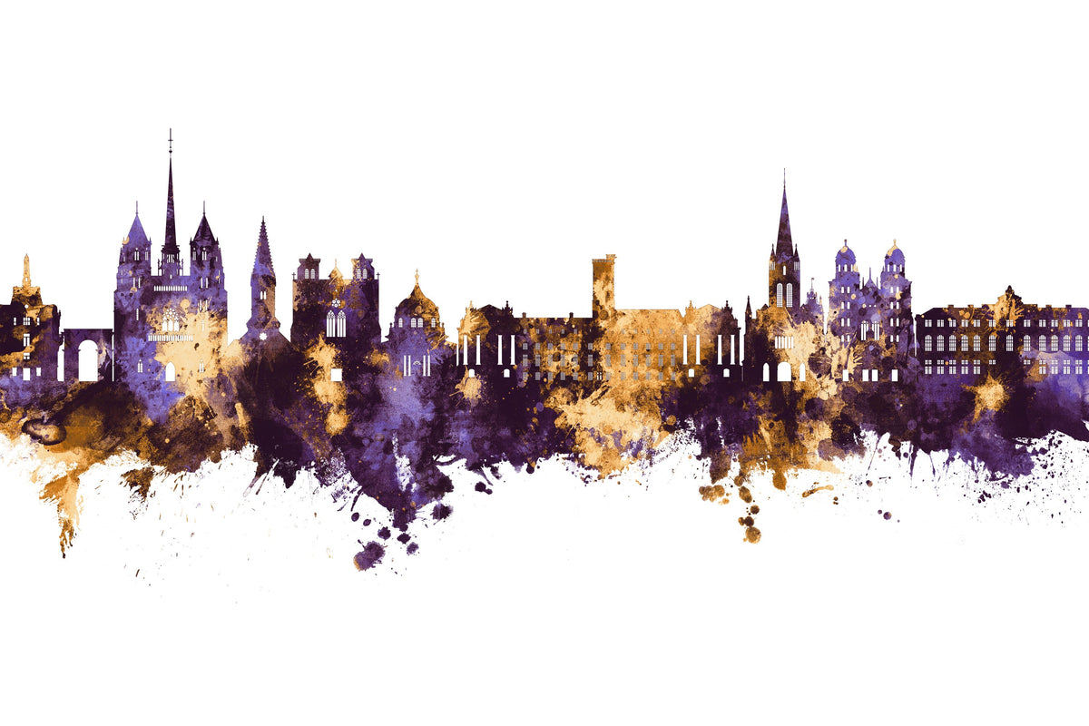 Dijon France Skyline Purple & Gold Mural Wallpaper - pure wallpaper artwork