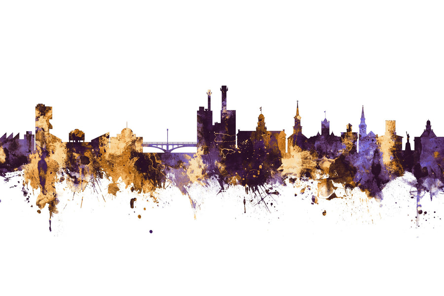 Iowa City Skyline Purple & Gold Mural Wallpaper