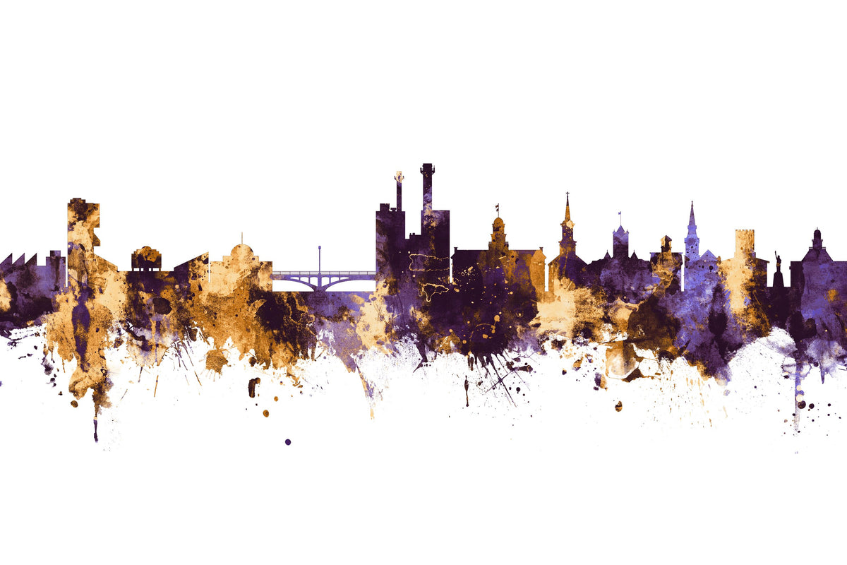 Iowa City Skyline Purple & Gold Mural Wallpaper - pure wallpaper artwork