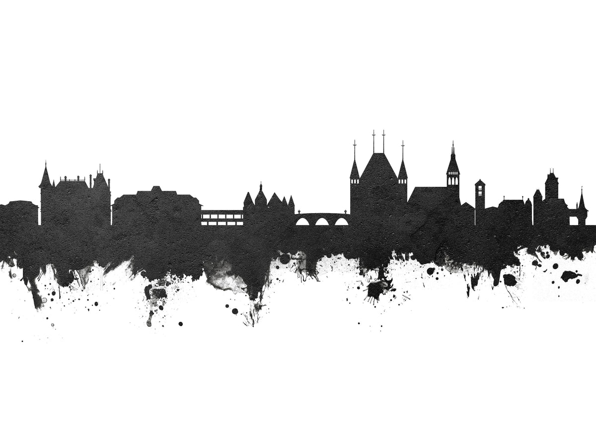 Thun Switzerland Skyline Black & White Mural Wallpaper - pure wallpaper artwork