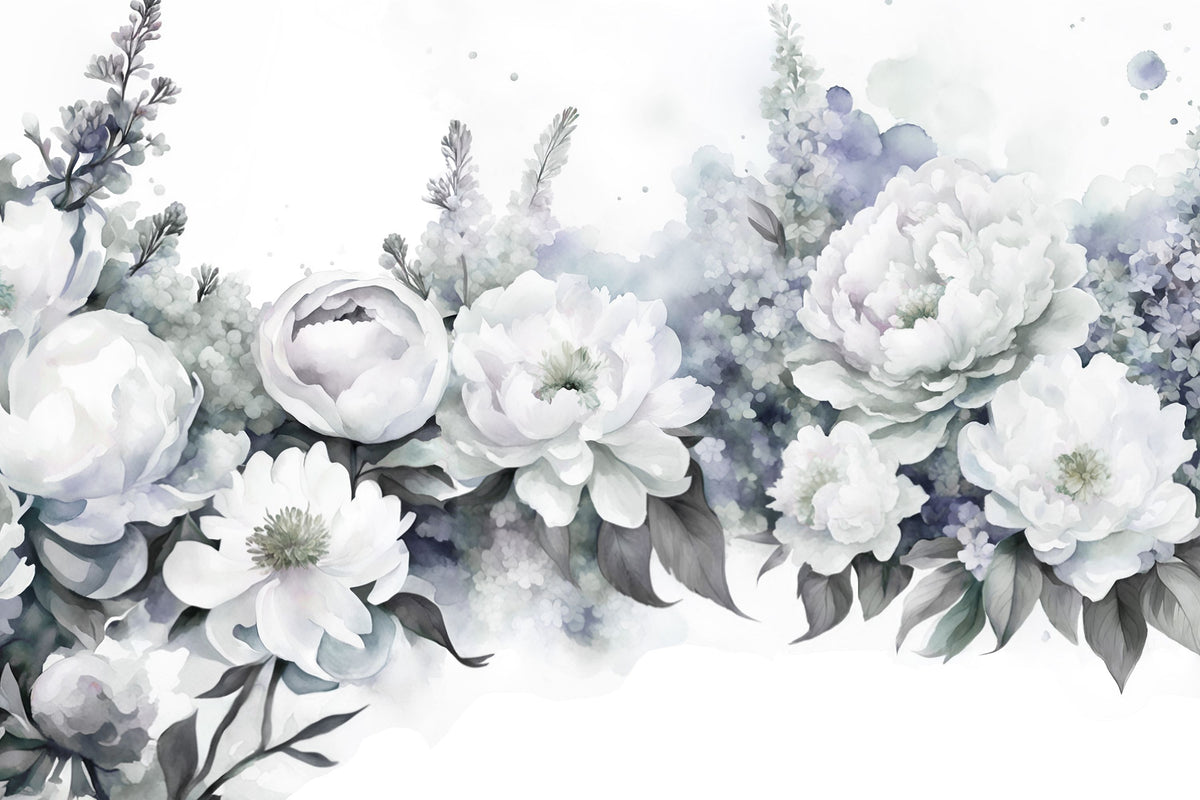 Peony Melody Blue Mural Wallpaper - pure wallpaper artwork