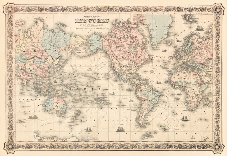 Colton's World Map 1858 Mural Wallpaper