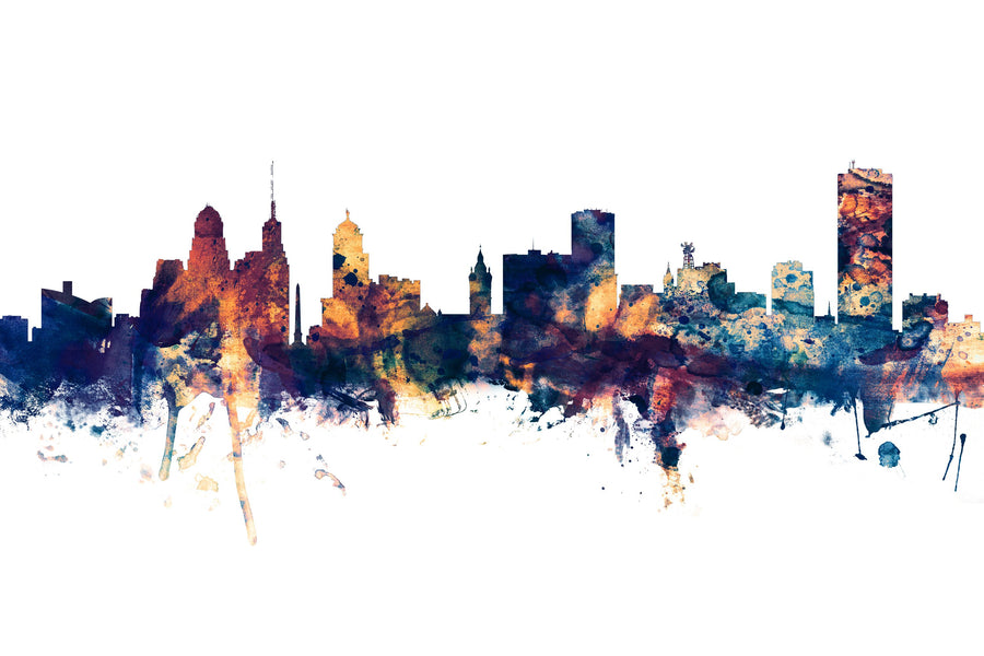 Buffalo New York Skyline Blue & Bronze Mural Wallpaper