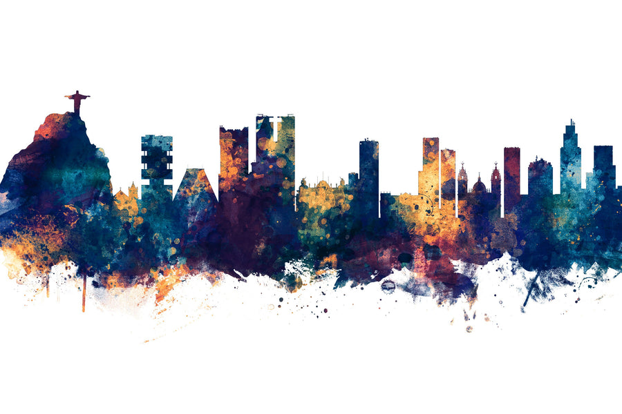 Rio De Janeiro Brazil Skyline Blue & Bronze Mural Wallpaper