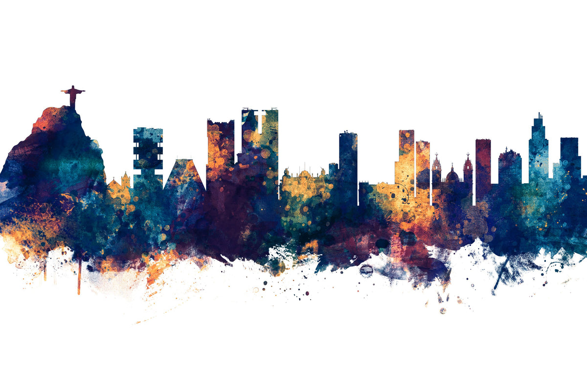 Rio De Janeiro Brazil Skyline Blue & Bronze Mural Wallpaper - pure wallpaper artwork
