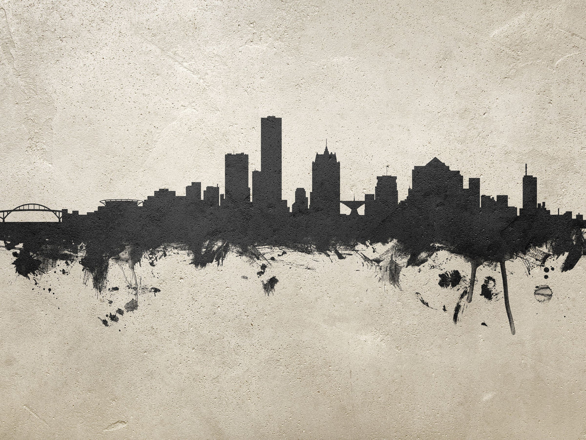 Milwaukee Wisconsin Skyline Concrete Mural Wallpaper - pure wallpaper artwork
