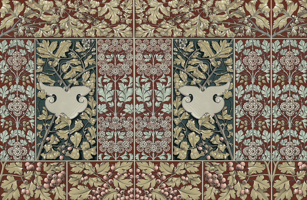 Flowers and Berries Red Mural Wallpaper - pure wallpaper artwork