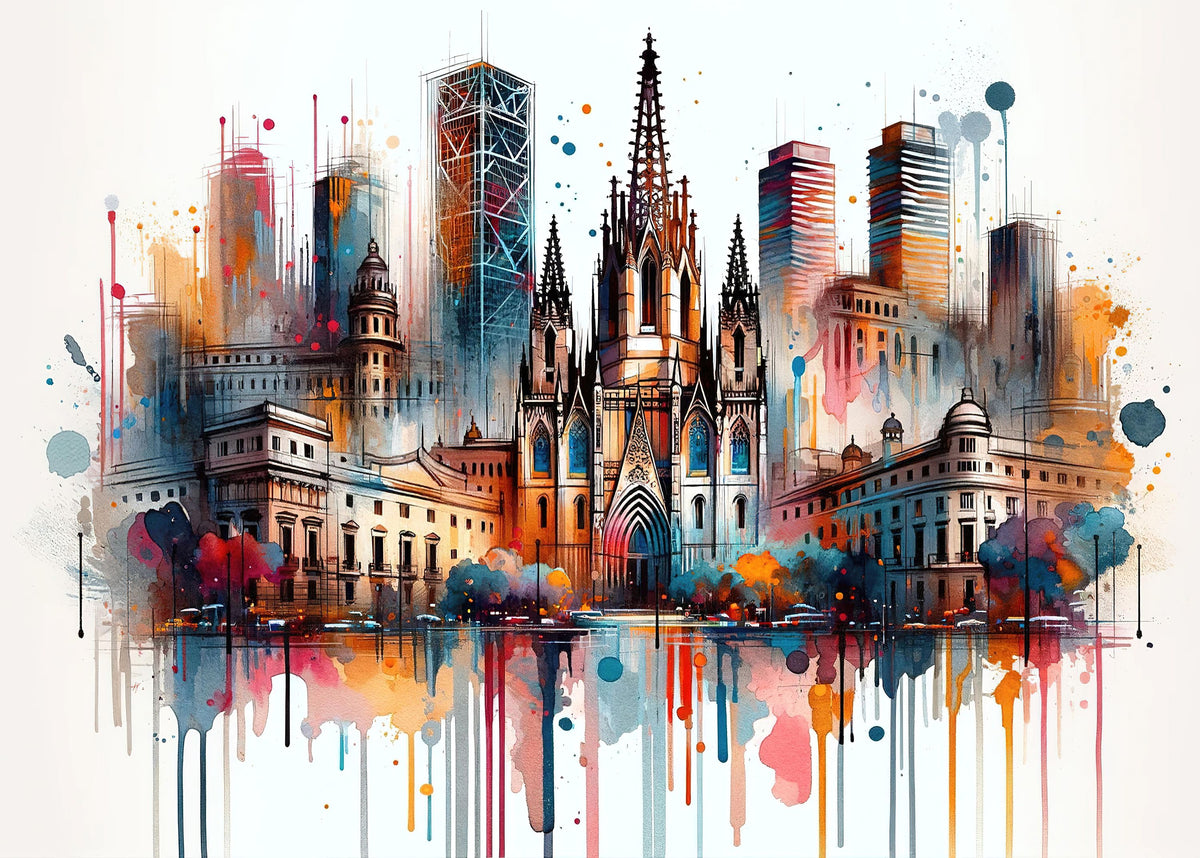 Watercolor Skyline Barcelona II Mural Wallpaper - pure wallpaper artwork
