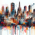 Watercolor Skyline Barcelona II Mural Wallpaper - pure wallpaper artwork