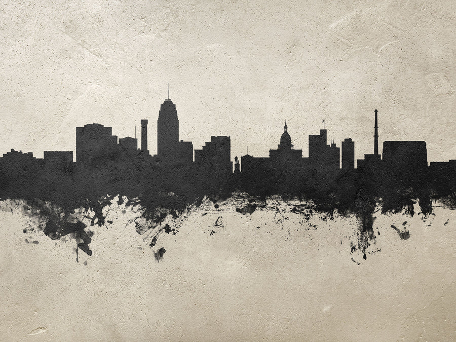 Lansing Michigan Skyline Concrete Mural Wallpaper