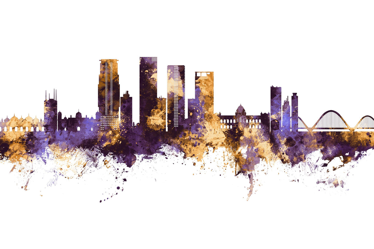 Dhaka Bangladesh Skyline Purple & Gold Mural Wallpaper - pure wallpaper artwork