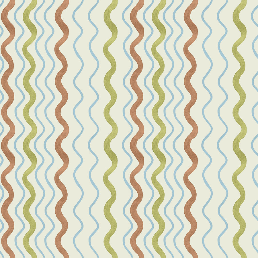 Wavy Stripes, Green & Rust Mural Wallpaper