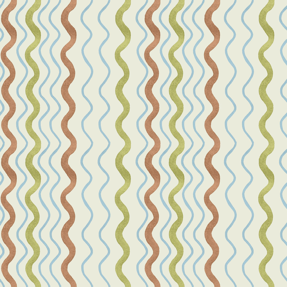 Wavy Stripes, Green & Rust Mural Wallpaper - pure wallpaper artwork