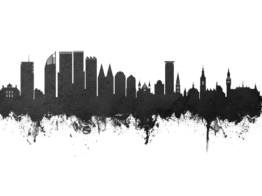 The Hauge Netherlands Skyline Black & White Mural Wallpaper
