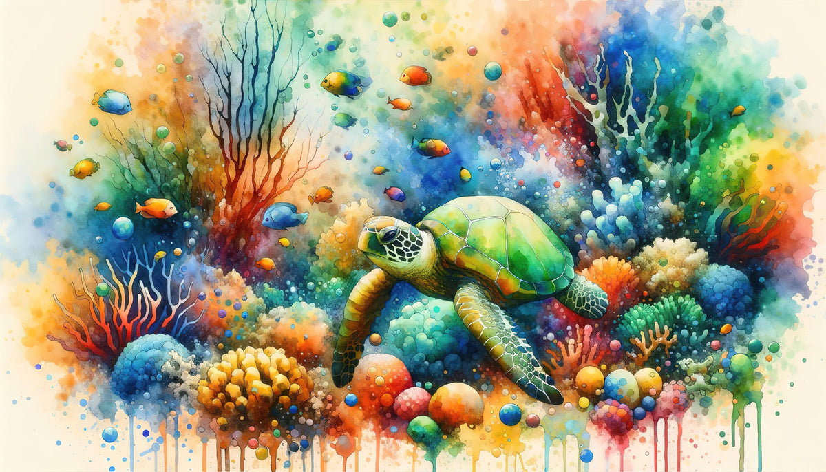 Undersea Encounter Turtle Meets Fish Mural Wallpaper - pure wallpaper artwork