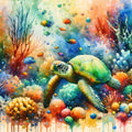 Undersea Encounter Turtle Meets Fish Mural Wallpaper - pure wallpaper artwork