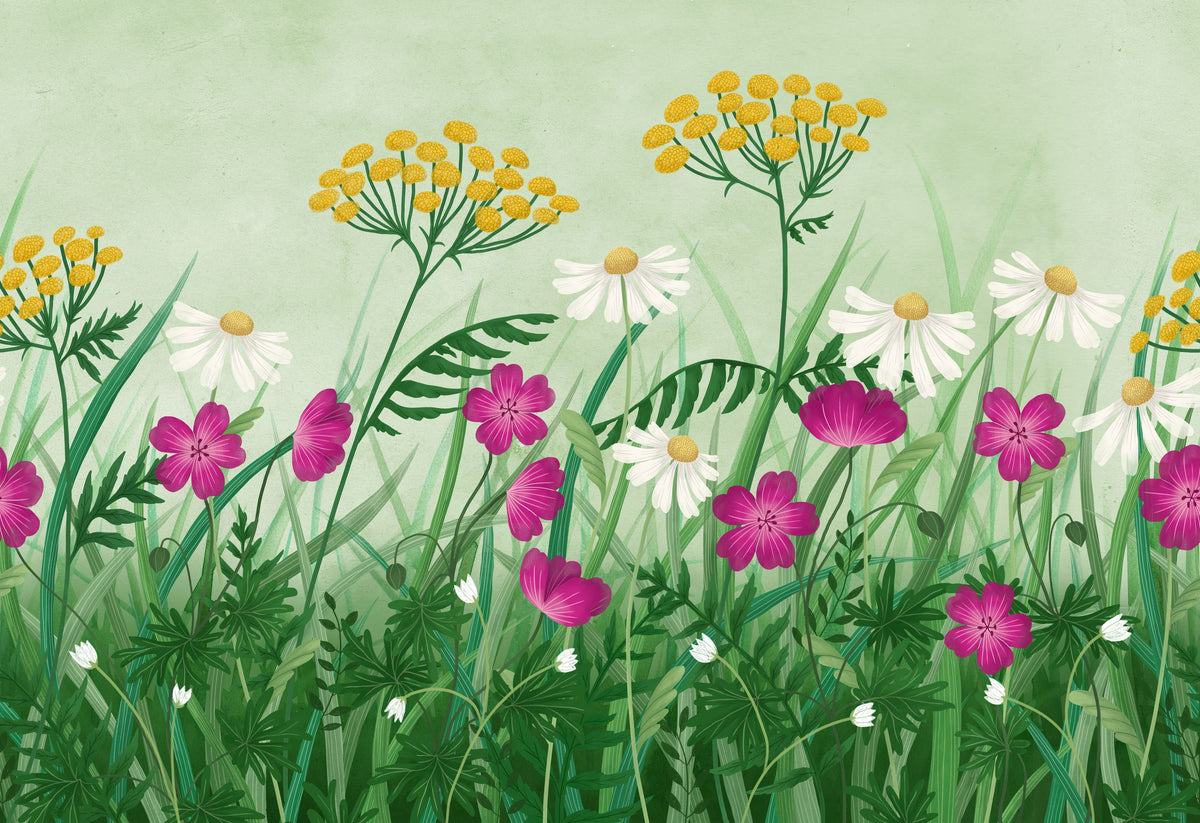 Geranium Meadow, Green Mural Wallpaper - pure wallpaper artwork