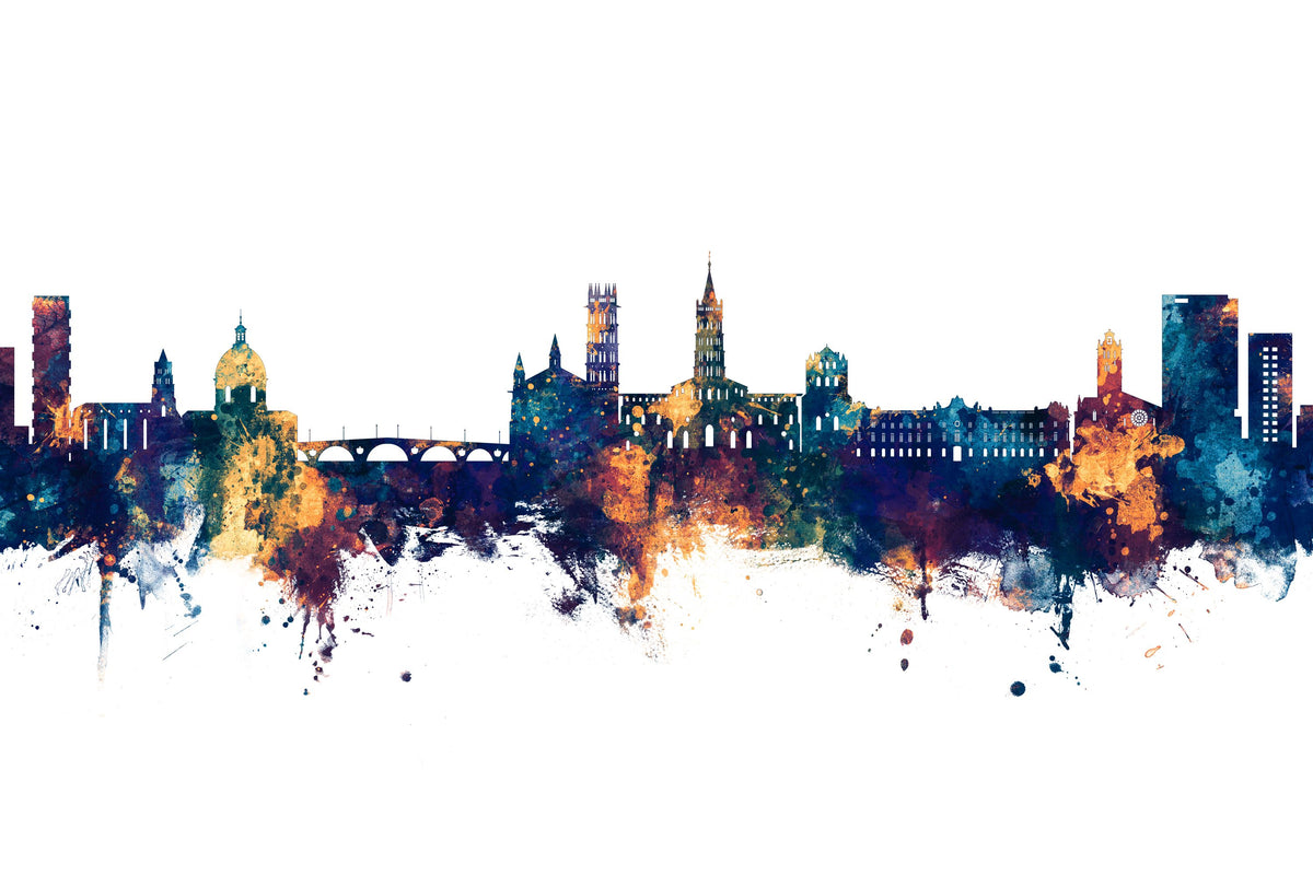 Toulouse France Skyline Blue & Bronze Mural Wallpaper - pure wallpaper artwork