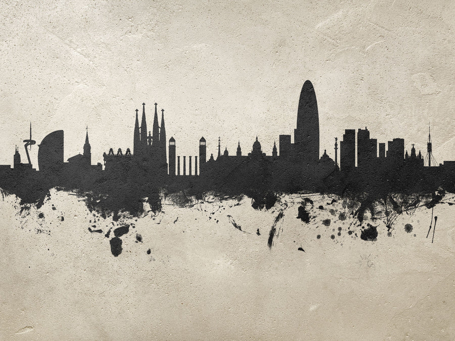 Barcelona Skyline Concrete Mural Wallpaper