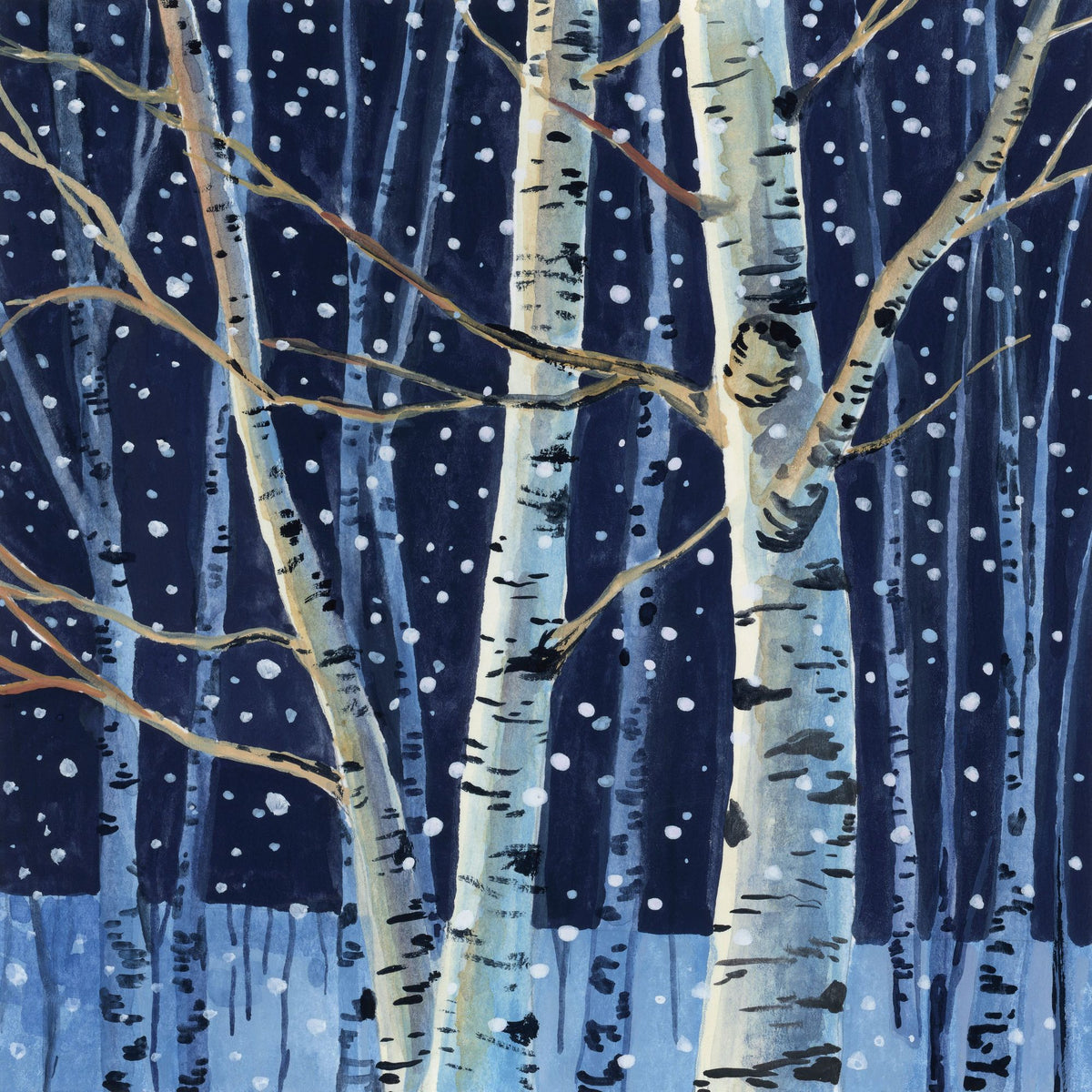 Snowy Birch Grove At Night Mural Wallpaper - pure wallpaper artwork
