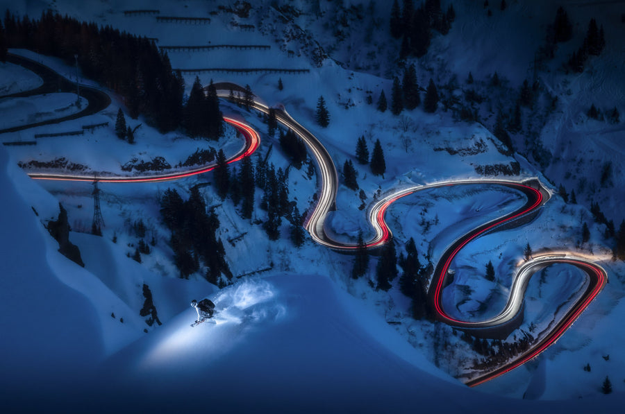 Night Skiing Mural Wallpaper