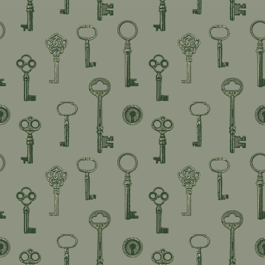 Antique Keys, Light Green Mural Wallpaper