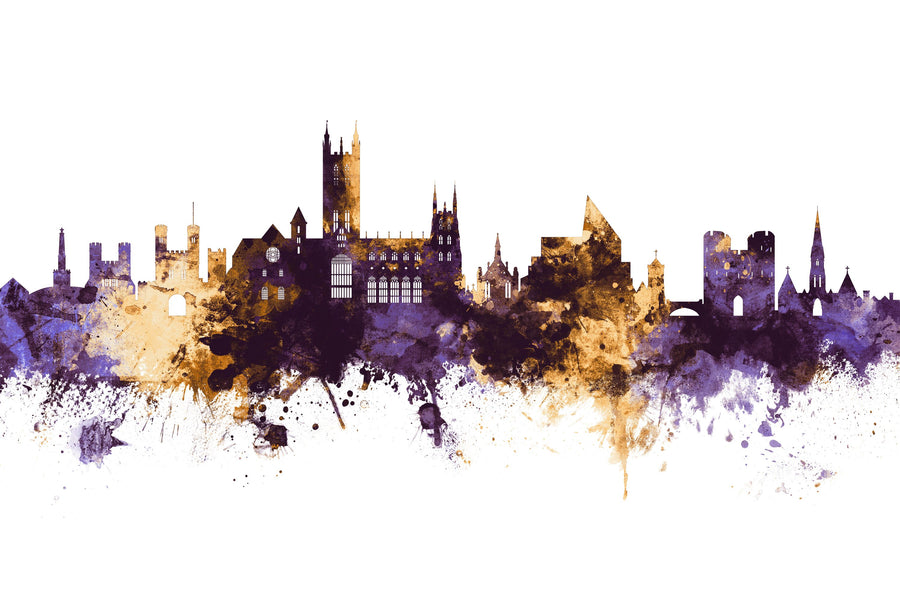 Canterbury England Skyline Purple & Gold Mural Wallpaper