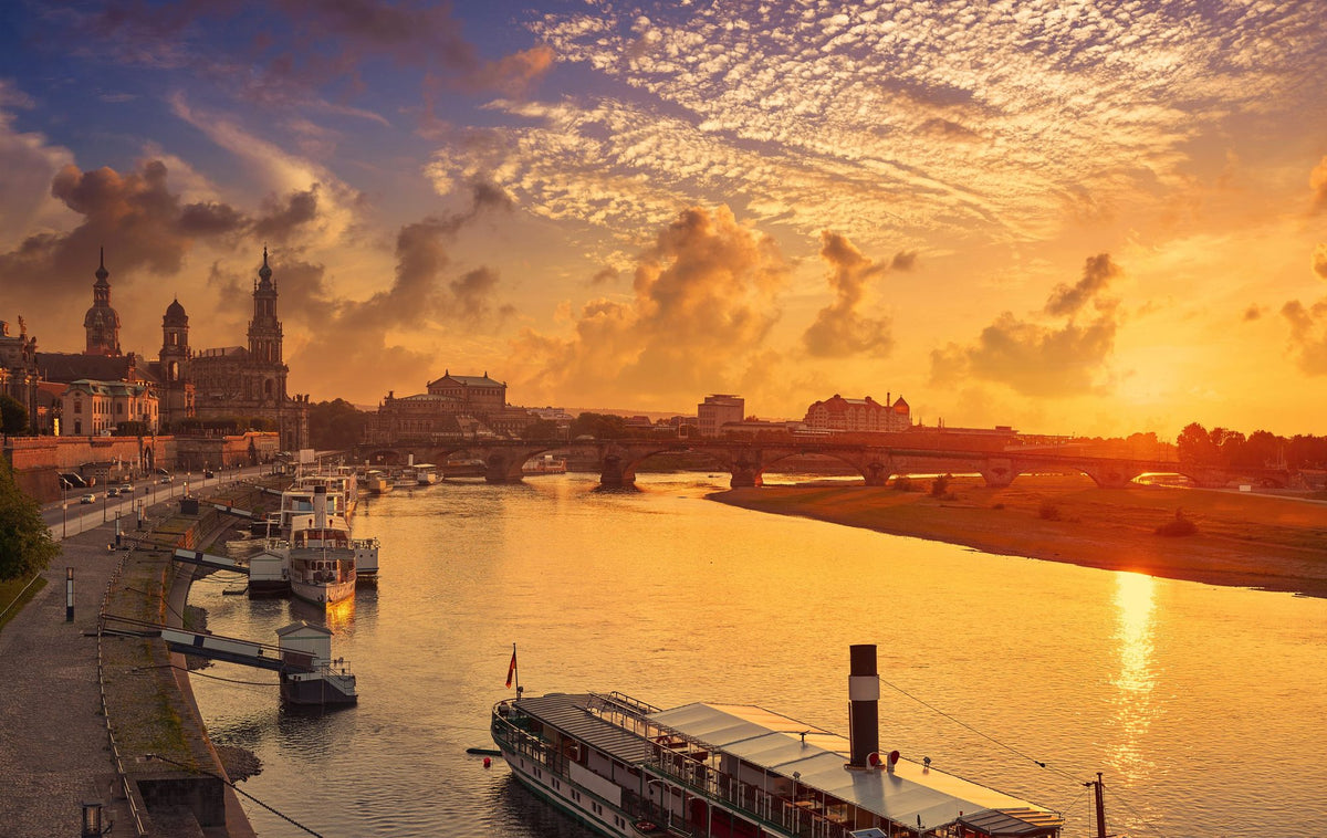 Dresden and Elbe River At Sunset Mural Wallpaper - pure wallpaper artwork