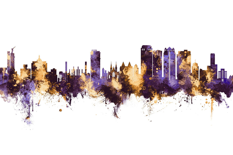 Birmingham Alabama Skyline Purple & Gold Mural Wallpaper