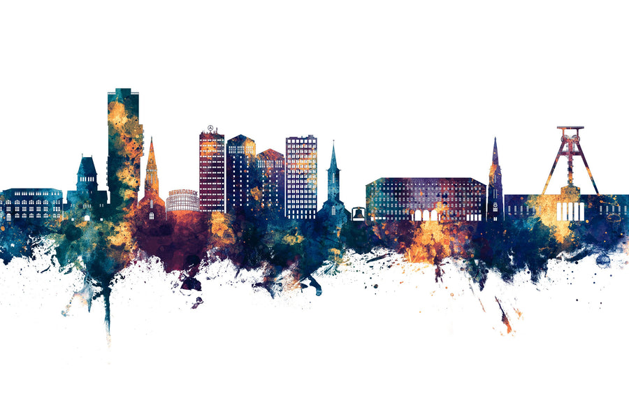 Bochum Germany Skyline Blue & Bronze Mural Wallpaper