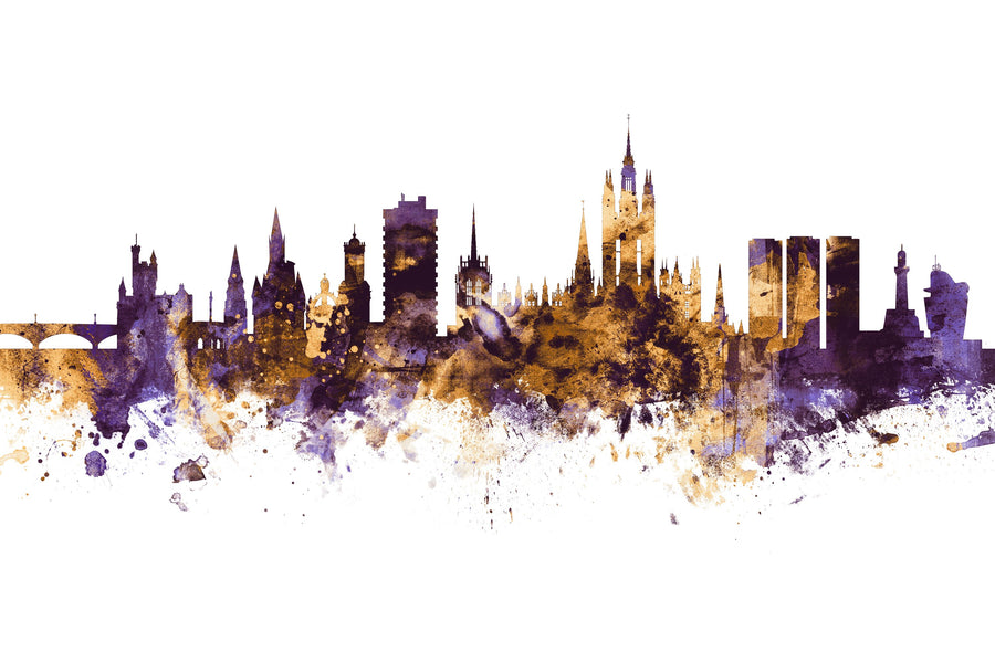 Aberdeen Scotland Skyline Purple & Gold Mural Wallpaper