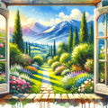 Mountain View Through Open Window Mural Wallpaper - pure wallpaper artwork