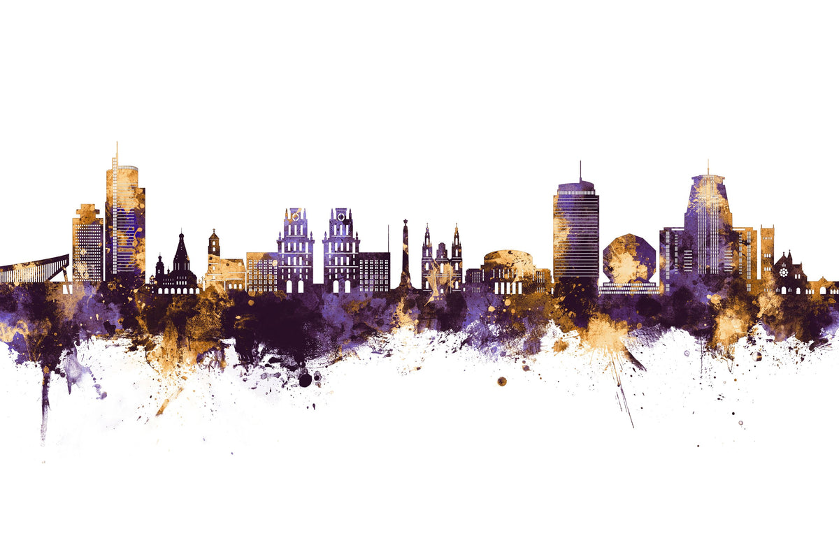 Minsk Belarus Skyline Purple & Gold Mural Wallpaper - pure wallpaper artwork