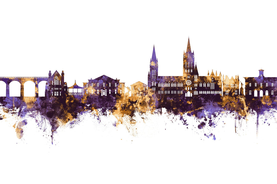 Truro England Skyline Purple & Gold Mural Wallpaper