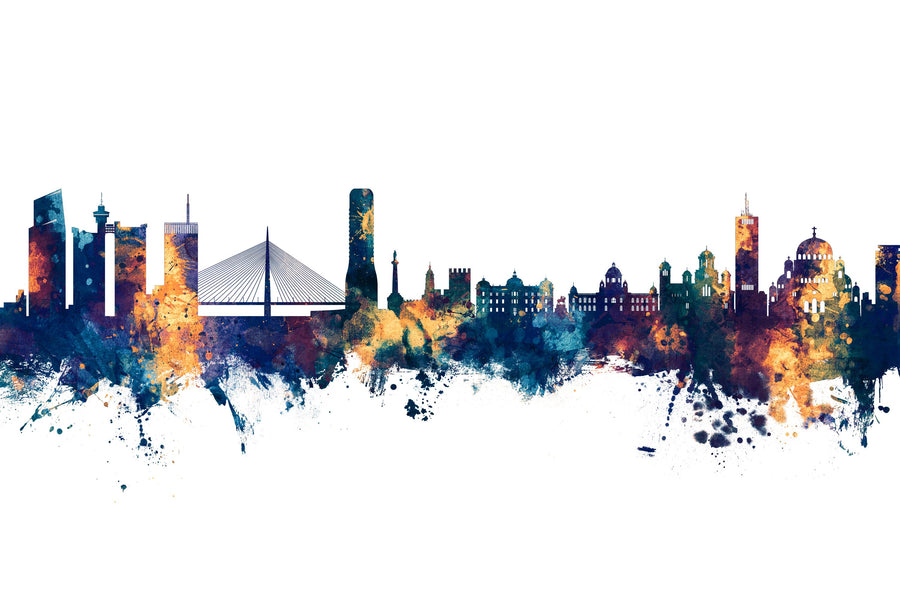 Belgrade Serbia Skyline Blue & Bronze Mural Wallpaper