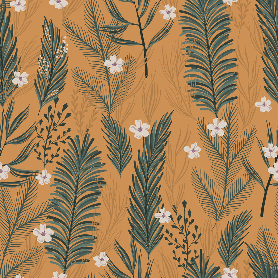 Spruce and Blooms Mural Wallpaper