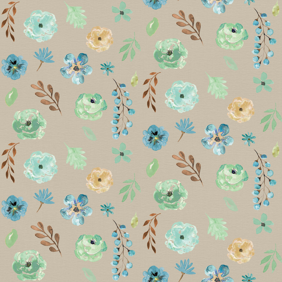 Flutterby Flowers Beige Mural Wallpaper - pure wallpaper artwork