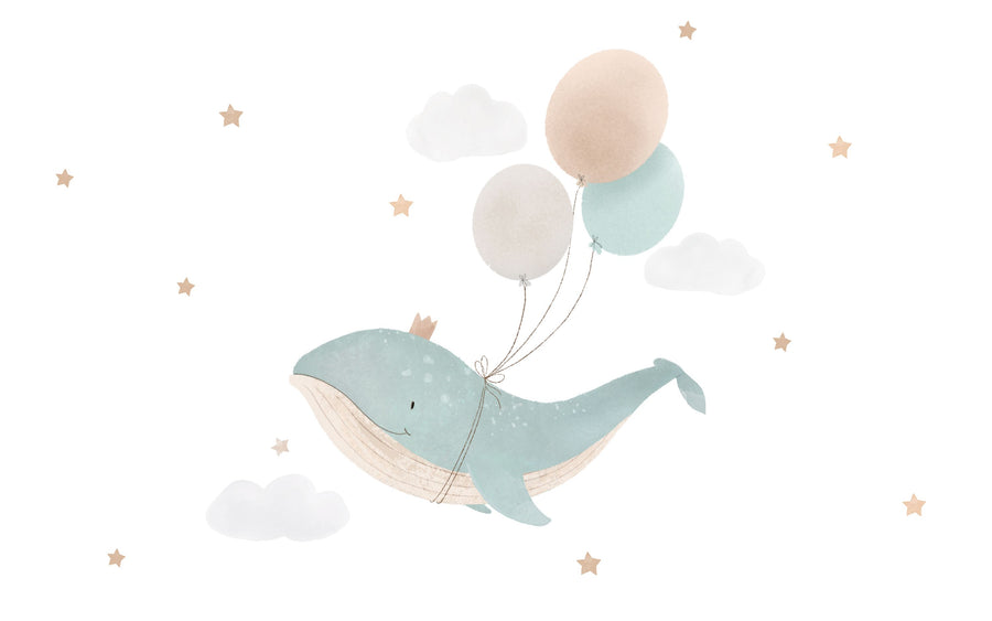 Flying Whale & Air Balloons Mural Wallpaper