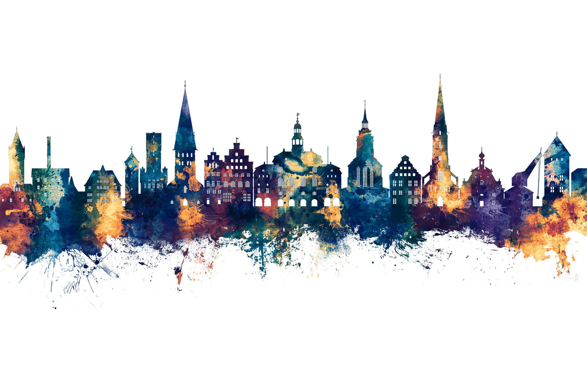 Lüneburg Germany Skyline Blue & Bronze Mural Wallpaper - pure wallpaper artwork
