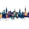 Lüneburg Germany Skyline Blue & Bronze Mural Wallpaper - pure wallpaper artwork