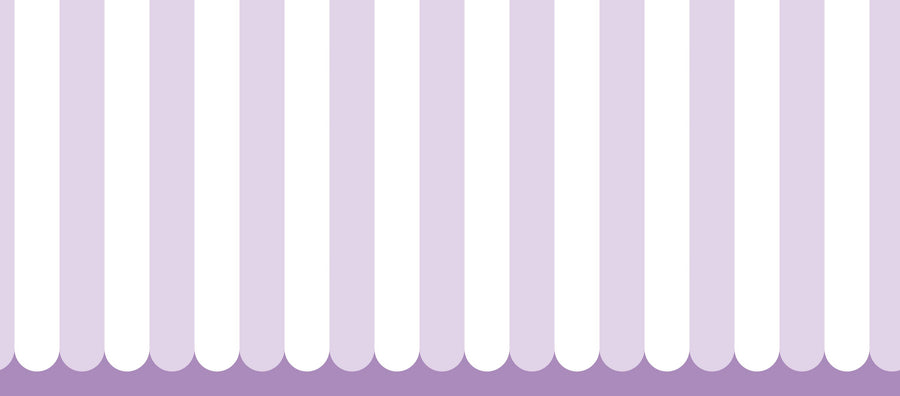 Scalloped Circus Stripes, Lavender Mural Wallpaper