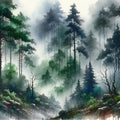 Foggy Lush Forest with Dense Trees Mural Wallpaper - pure wallpaper artwork