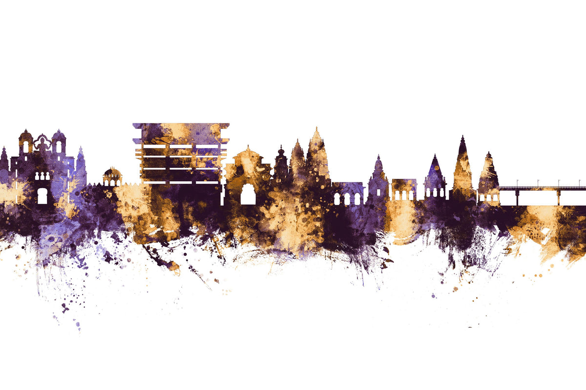 Pandharpur India Skyline Purple & Gold Mural Wallpaper - pure wallpaper artwork