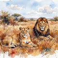 Lions II - Watercolor Predators Series Mural Wallpaper - pure wallpaper artwork