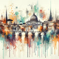 Watercolor Skyline Rome II Mural Wallpaper - pure wallpaper artwork