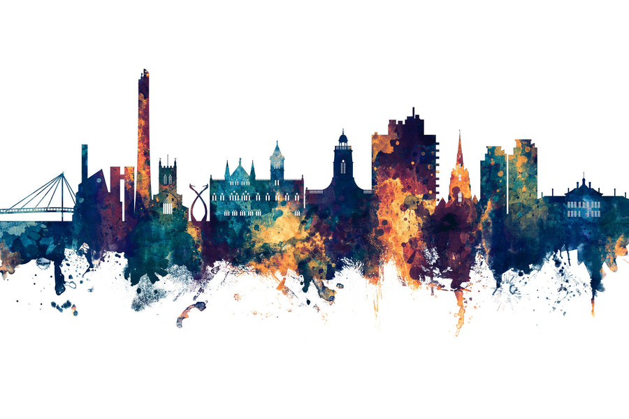 Northampton England Skyline Blue & Bronze Mural Wallpaper