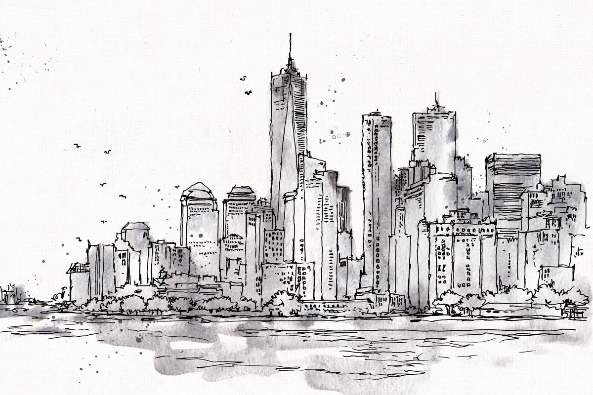 Skyline Sketches New York Mural Wallpaper - pure wallpaper artwork