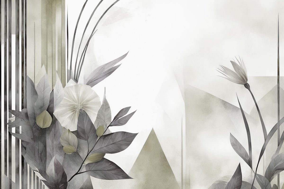 Floral Watercolor Abstract Green Mural Wallpaper - pure wallpaper artwork